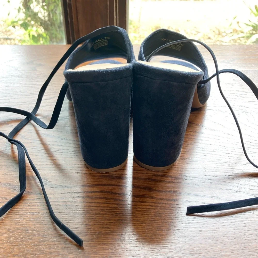 Gianni Bini Kat Kall Gladiator Block Heel Navy Suede Leather Strappy Womens 7